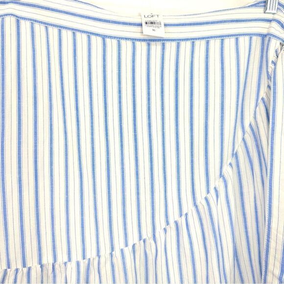LOFT Cream Light Blue Vertical Stripe Linen Side Tie Front Wrap Skirt NEW - Picture 7 of 14